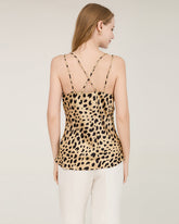 Haut Camisole en Soie Imprimé Léopard à Dos Croisé